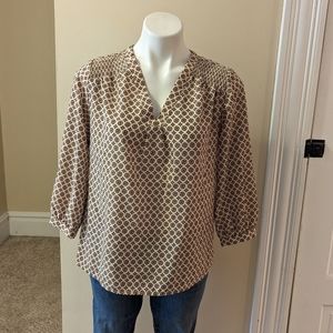 Cynthia Rowley cream and rust orange print blouse size S